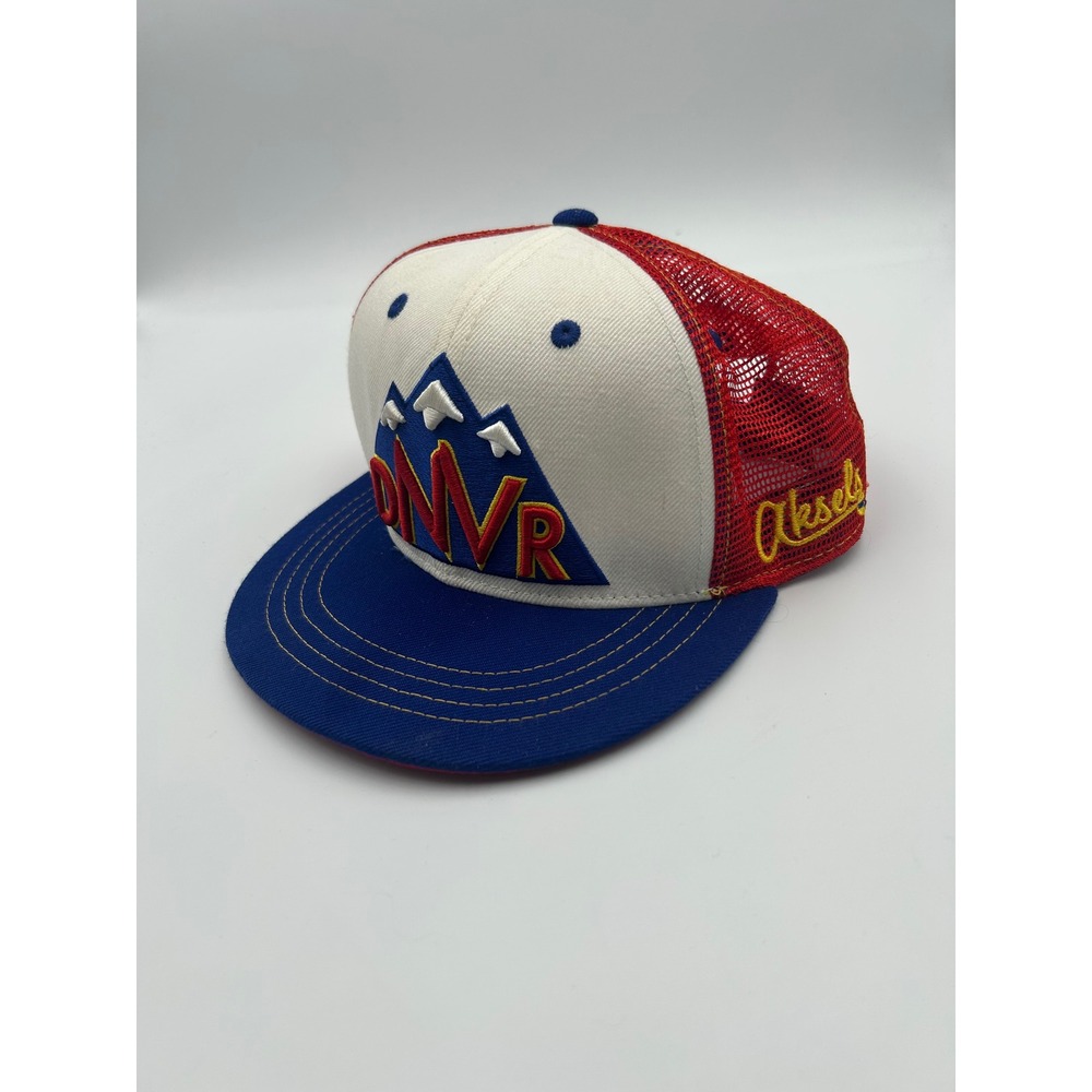 Aksels Denver DNVR Trucker Hat Red White Blue Mesh Snapback Mountain Graphic Cap